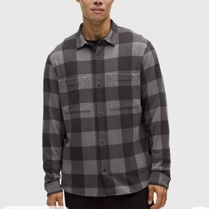 Lululemon Men’s Check Plaid Black Heathered Grey Plaid Button Up Shirt Large